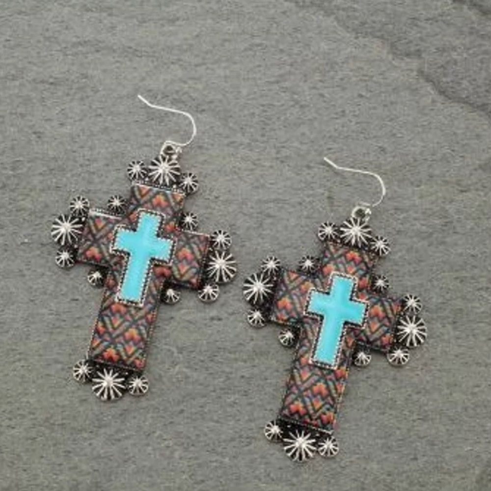 Aztec Print Cross Earrings